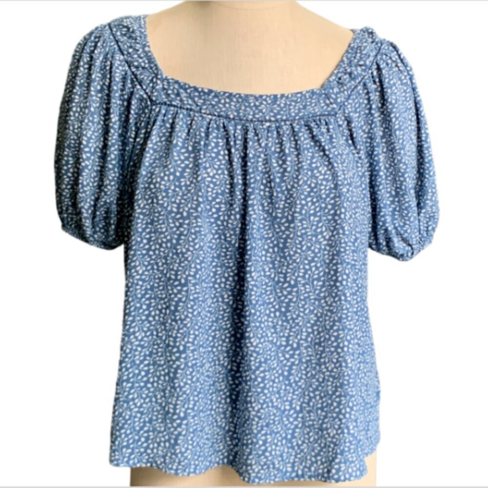 Sienna Sky Ditsy Floral Short Sleeve Chiffon Blouse Sz XS Blue 39D‎